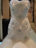 Trumpet/Mermaid Sleeveless Sweetheart Chapel Train Beading Tulle Wedding Dresses TPP0006081