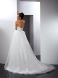 A-Line/Princess Spaghetti Straps Beading Sleeveless Long Tulle Wedding Dresses TPP0006613
