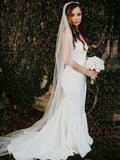 Sheath/Column Sweetheart Sleeveless Sweep/Brush Train Ruffles Satin Wedding Dresses TPP0006302