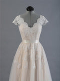 A-Line/Princess V-neck Sleeveless Floor-Length Applique Lace Wedding Dresses TPP0006362