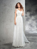 A-Line/Princess Straps Lace Sleeveless Long Lace Wedding Dresses TPP0006600