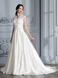 Ball Gown V-neck Sleeveless Court Train Satin Wedding Dresses TPP0006736