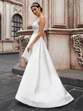A-Line/Princess Sweetheart Satin Ruffles Sleeveless Asymmetrical Wedding Dresses TPP0006091
