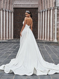 A-Line/Princess Stretch Crepe Ruffles Sleeveless Sweetheart Court Train Wedding Dresses TPP0006013