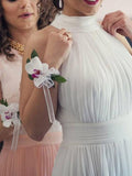 A-Line/Princess Halter Sleeveless Ruffles Tulle Floor-Length Wedding Dresses TPP0006817