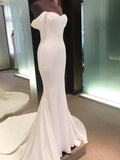 Sheath/Column Off-the-Shoulder Short Sleeves Court Train Spandex Wedding Dresses TPP0006180