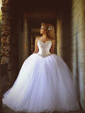 Ball Gown Sleeveless Court Train Beading Sweetheart Tulle Wedding Dresses TPP0006332