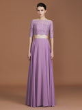 A-Line/Princess Lace Off-the-Shoulder 1/2 Sleeves Floor-Length Chiffon Bridesmaid Dress TPP0005799