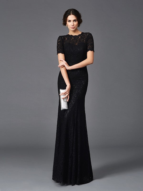Sheath/Column Jewel Lace Short Sleeves Long Elastic Woven Satin Mother of the Bride Dresses TPP0007142