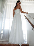 Sheath/Column Chiffon Lace Spaghetti Straps Sleeveless Floor-Length Wedding Dresses TPP0006094