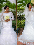 Trumpet/Mermaid Square Applique Organza Long Sleeves Chapel Train Wedding Dresses TPP0006002