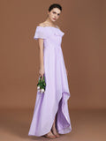 A-Line/Princess Asymmetrical Short Sleeves Off-the-Shoulder Ruched Chiffon Bridesmaid Dresses TPP0005829