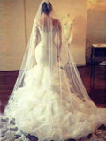 Trumpet/Mermaid Scoop Long Sleeves Lace Court Train Tulle Wedding Dresses TPP0006182
