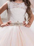 Ball Gown Scoop Sleeveless Lace Floor-Length Tulle Flower Girl Dresses TPP0007575