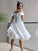 A-Line/Princess Satin Ruffles Off-the-Shoulder Sleeveless Knee-Length Wedding Dresses TPP0007033