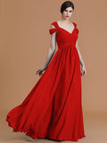 A-Line/Princess Off-the-Shoulder Sleeveless Floor-Length Ruched Chiffon Bridesmaid Dresses TPP0005358