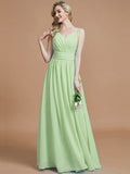 A-Line/Princess V-neck Chiffon Floor-Length Sleeveless Bridesmaid Dresses TPP0005020