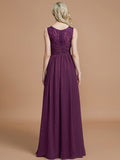 A-Line/Princess Sleeveless V-neck Floor-Length Chiffon Bridesmaid Dresses TPP0005347