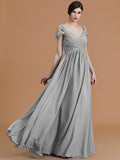 A-Line/Princess Off-the-Shoulder Sleeveless Floor-Length Ruched Chiffon Bridesmaid Dresses TPP0005358