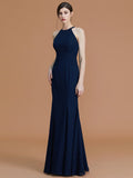 Trumpet/Mermaid Halter Sleeveless Floor-Length Ruched Chiffon Bridesmaid Dresses TPP0005544