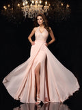 A-Line/Princess Halter Lace Sleeveless Long Chiffon Dresses TPP0001882