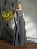 A-Line/Princess Scoop Applique Short Sleeves Long Chiffon Mother of the Bride Dresses TPP0007108