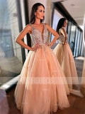 Ball Gown Beading Tulle Sleeveless V-neck Floor-Length Dresses TPP0002508