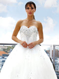 Ball Gown Tulle Sweetheart Applique Sleeveless Cathedral Train Wedding Dresses TPP0006023