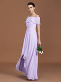 A-Line/Princess Asymmetrical Short Sleeves Off-the-Shoulder Ruched Chiffon Bridesmaid Dresses TPP0005829