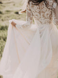 A-Line/Princess Applique Tulle Scoop Long Sleeves Sweep/Brush Train Wedding Dresses TPP0006074