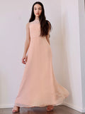 A-Line/Princess Chiffon Lace High Neck Sleeveless Floor-Length Junior/Girls Bridesmaid Dresses TPP0005883