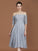 A-Line/Princess Off-the-Shoulder Short Sleeves Lace Tea-Length Chiffon Bridesmaid Dress TPP0005561