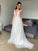 A-Line/Princess Tulle V-neck Sleeveless Applique Sweep/Brush Train Wedding Dresses TPP0005972