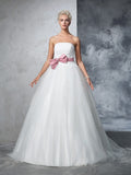 Ball Gown Strapless Bowknot Sleeveless Long Net Wedding Dresses TPP0006859