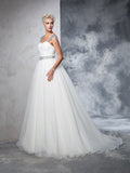Ball Gown Straps Ruched Sleeveless Long Net Wedding Dresses TPP0006544