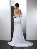 Trumpet/Mermaid Sweetheart Applique Sleeveless Long Lace Wedding Dresses TPP0006483