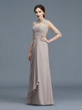 A-Line/Princess Sheer Neck 3/4 Sleeves Ruffles Chiffon Floor-Length Mother of the Bride Dresses TPP0007219