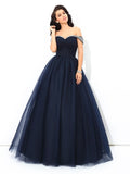 Ball Gown Off-the-Shoulder Beading Sleeveless Long Net Quinceanera Dresses TPP0002141