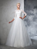 Ball Gown Jewel Applique 3/4 Sleeves Long Organza Wedding Dresses TPP0006383