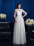 A-Line/Princess Scoop Applique 3/4 Sleeves Long Elastic Woven Satin Mother of the Bride Dresses TPP0007198