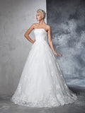 Ball Gown Strapless Lace Sleeveless Long Lace Wedding Dresses TPP0006685