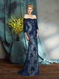 Trumpet/Mermaid Off-the-Shoulder Lace 3/4 Sleeves Long Lace Mother of the Bride Dresses TPP0007206
