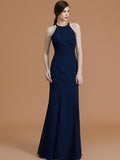 Trumpet/Mermaid Halter Sleeveless Floor-Length Ruched Chiffon Bridesmaid Dresses TPP0005544