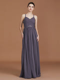 A-Line/Princess Lace Spaghetti Straps Sleeveless Floor-Length Chiffon Bridesmaid Dress TPP0005813