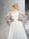 Ball Gown Off-the-Shoulder Lace Long Sleeves Long Net Wedding Dresses TPP0006225