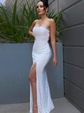 Sheath/Column Lace Ruched Halter Sleeveless Floor-Length Wedding Dresses TPP0006054