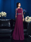 A-Line/Princess Scoop Beading 3/4 Sleeves Long Chiffon Mother of the Bride Dresses TPP0007189