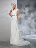 Trumpet/Mermaid V-neck Lace Sleeveless Long Lace Wedding Dresses TPP0006721