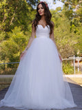 Ball Gown Tulle Sweetheart Sleeveless Sweep/Brush Train Wedding Dresses TPP0005951