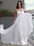 A-Line/Princess Chiffon Applique V-neck Sleeveless Sweep/Brush Train Wedding Dresses TPP0006050